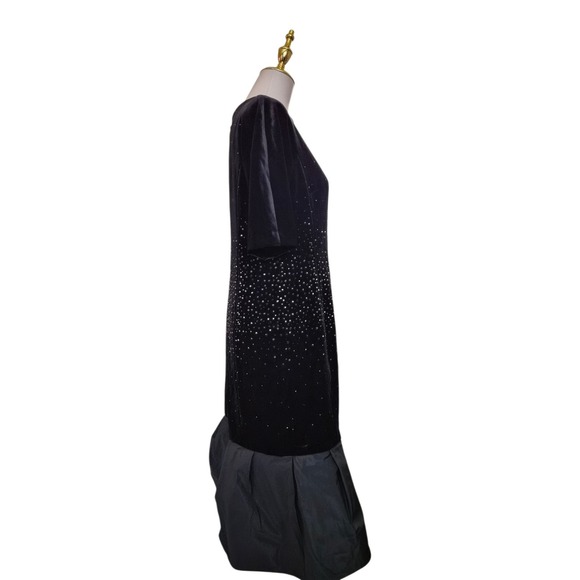 Teri Jon Black Velvet Cocktail Dress Size 10 Rhinestone Embellished NWT - Picture 4 of 6